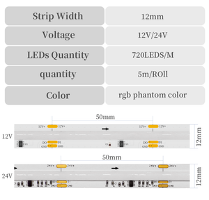 COB RGB IC LED Strip WS2811 Addressable 720 LEDs Dream Full Color 12mm 12V 24V - XNBADA