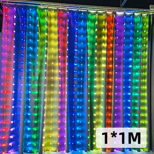 WS2812B Window Curtain Lights Multicolor Fairy LED String Light Waterfall APP Bluetooth Xmas Holiday Decor DC5V - XNBADA