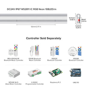 WS2811 5050 RGBIC Dream Color LED Neon Strip 72/96Leds/m Addressable Smart IC Flexible Light Tape IP67 Waterproof DC12V/24V - XNBADA